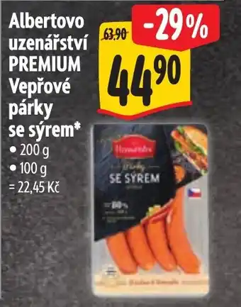 Albert Albertovo uzenářství PREMIUM Veprove párky se sýrem nabídka