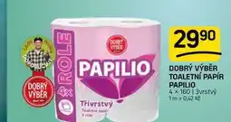 Flop DOBRÝ VÝBĚR TOALETNÍ PAPÍR PAPILIO 4 × 160 | 3vrstvý nabídka