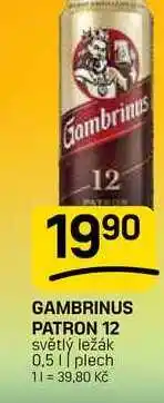 Flop GAMBRINUS PATRON 12 světlý ležák 0,51 plech nabídka