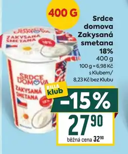 Billa Srdce domova Zakysaná smetana 18% nabídka