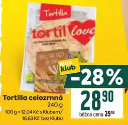 Billa Tortilla celozrnná nabídka