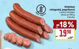 Billa Klobása chlapská, papriková z pultu lahůdek cena za nabídka