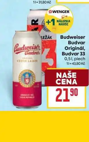 Billa Budweiser Budvar Originál, Budvar 33 0,51, plech nabídka