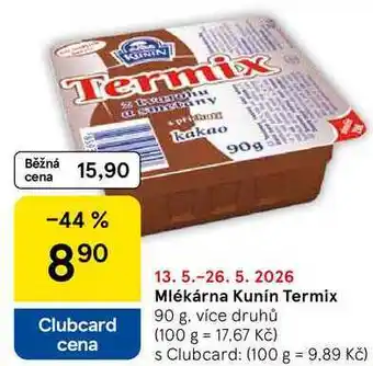Tesco Mlékárna Kunín Termix, 90 g, více druhů nabídka