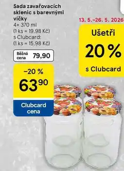 Tesco Sada zavařovacích sklenic s barevnými víčky, 4× nabídka