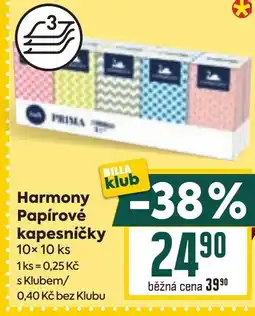 Billa Harmony Papírové kapesníčky nabídka