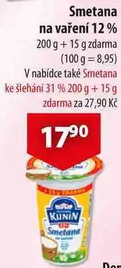 CBA Smetana na vaření 12%, 200 g + 15 g zdarma nabídka