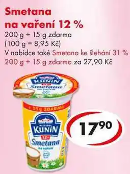 CBA Smetana na vaření 12 %, 200 g + 15 g zdarma nabídka