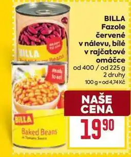 Billa BILLA Fazole červené v nálevu, bílé v rajčatové omáčce od 400/ od nabídka