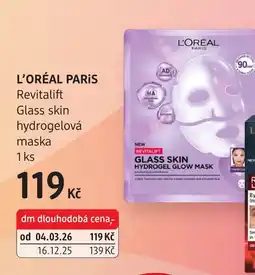 dm drogerie L'ORÉAL PARIS Revitalift Glass skin hydrogelová maska nabídka