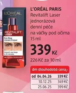 dm drogerie L'ORÉAL PARIS Revitalift Laser jednorázová denní péče na váčky pod očima nabídka
