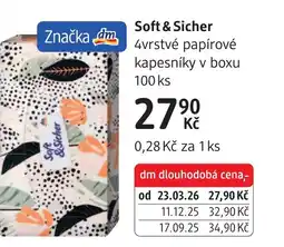 dm drogerie Soft & Sicher 4vrstvé papírové kapesníky v boxu nabídka