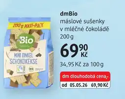 dm drogerie DmBio máslové sušenky v mléčné čokoládě nabídka