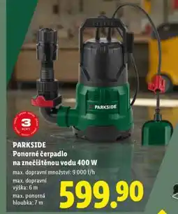 Lidl PARKSIDE Ponorné čerpadlo na znečištěnou vodu 400 W nabídka