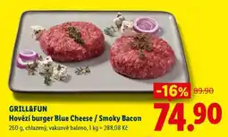 Lidl GRILL&FUN Hovězí burger Blue Cheese / Smoky Bacon nabídka