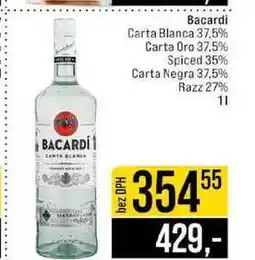 Jip Bacardi Carta Blanca 37.5% Carta Oro 37.5% Spiced 35% Carta Negra 37,5% Razz 27% nabídka
