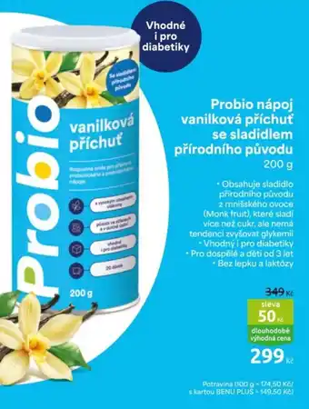 Benu Probio nápoj vanilková příchuť se sladidlem přirodniho původu nabídka