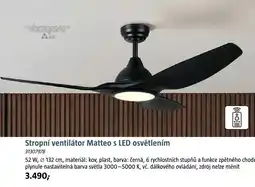 Bauhaus Stropní ventilátor Matteo s LED osvětlením nabídka