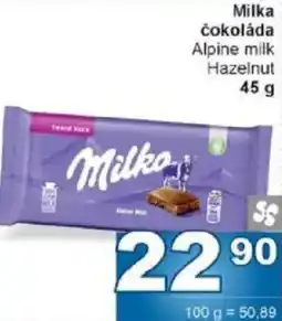 Jip Milka čokoláda Alpine milk Hazelnut nabídka
