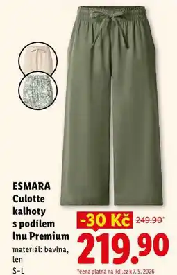 Lidl ESMARA Culotte kalhoty s podílem Inu Premium nabídka