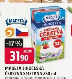 Trefa MADETA JIHOČESKÁ ČERSTVÁ SMETANA 250 ml 33% ke šlehání nabídka