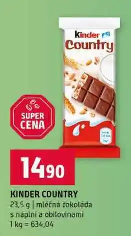 Terno KINDER COUNTRY 23,5 g mléčná čokoláda s náplní a obilovinami nabídka