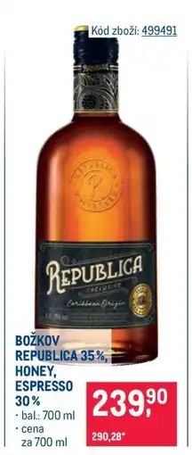 Makro BOŽKOV REPUBLICA 35%, HONEY, ESPRESSO 30% nabídka