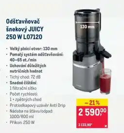 Makro Odšťavňovač šnekový JUICY 250 W L07120 nabídka