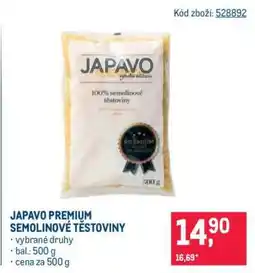 Makro JAPAVO PREMIUM SEMOLINOVÉ TĚSTOVINY nabídka