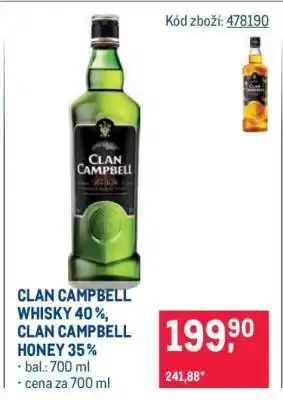 Makro CLAN CAMPBELL WHISKY 40 %, CLAN CAMPBELL HONEY 35 % nabídka