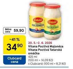 Tesco Vitana Poctivá Majonéza Vitana Poctivá Tatarská omáčka nabídka