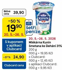 Tesco Mlékárna Kunín Smetana ke šlehání 31% nabídka