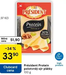 Tesco Président Protein polotvrdý sýr plátky nabídka