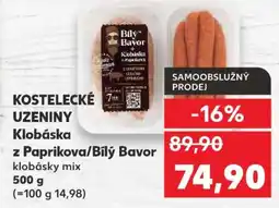 Kaufland KOSTELECKÉ UZENINY Klobáska z Paprikova/Bílý Bavor klobásky mix nabídka