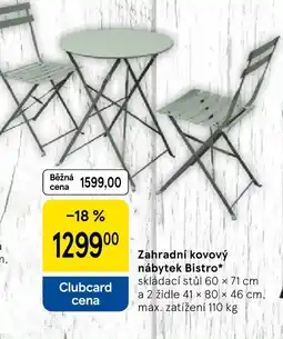 Tesco Zahradní kovový nábytek Bistro nabídka