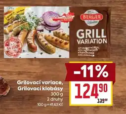 Billa Grilovací variace, Grilovací klobásy nabídka