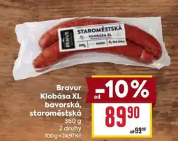 Billa Bravur Klobása XL bavorská, staroměstská nabídka