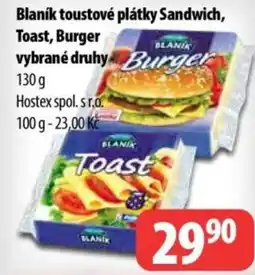 Partner Maloobchodní síť Blaník toustové plátky Sandwich, Toast, Burger nabídka