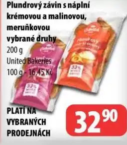 Partner Maloobchodní síť Plundrový závin s náplní krémovou a malinovou, meruňkovou nabídka