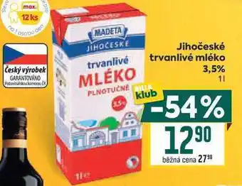 Billa Jihočeské trvanlivé mléko 3,5% nabídka