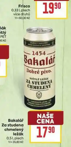 Billa Bakalář Za studena chmelený ležák 0,51, plech nabídka