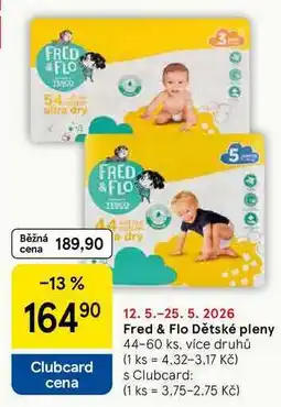 Tesco Fred & Flo Dětské pleny, 44-60 ks, více druhů nabídka