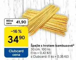 Tesco Špejle s hrotem bambusové, 30 cm. 100 ks nabídka