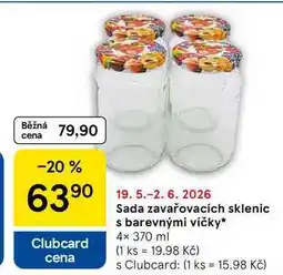 Tesco Sada zavařovacích sklenic s barevnými víčky, 4× nabídka