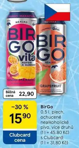 Tesco BirGo, 0.5 l, plech, ochucené nealkoholické pivo, více druhů nabídka