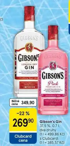 Tesco Gibson's Gin 37.5%, 0,7 l, dva druhy nabídka