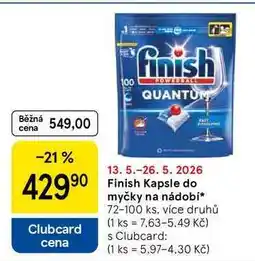 Tesco Finish Kapsle do myčky na nádobí, 72-100 ks. více druhů nabídka