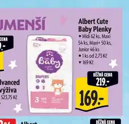Albert Albert Cute Baby Plenky Midi 62 ks, Maxi 54 ks, Maxi+ 50 ks, Junior 46 ks nabídka