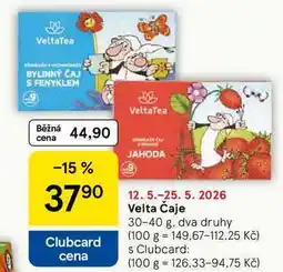 Tesco Velta Čaje, 30-40 g. dva druhy nabídka