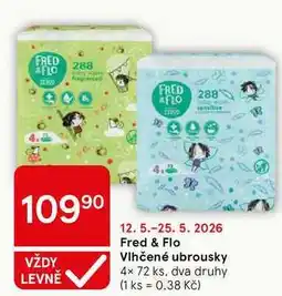 Tesco Fred & Flo Vlhčené ubrousky, 4x 72 ks nabídka